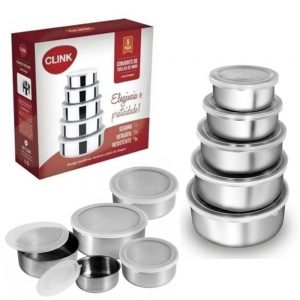 Jogo De Potes 5 Pçs Em Aço Inox Com Tampa Plastica