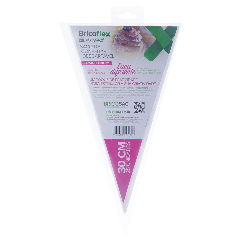 Saco Para Confeitar Descartável 30cm Pacote Com 25 Unidades Bricoflex Ideal Para Cremes Massas Glacês