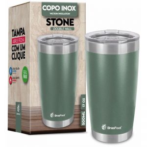 Copo Térmico Stone 500 ml com tampa Verde Escuro - Brasfoot