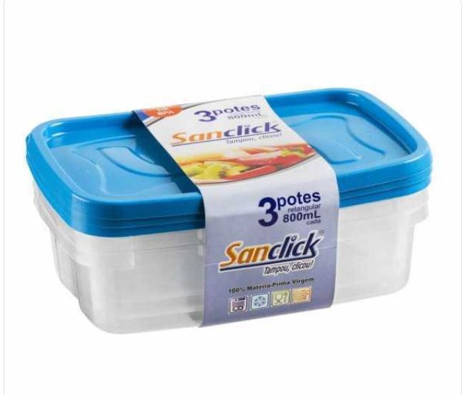 Conjunto 3 Potes Retangulares 800ml Ref.: 3508