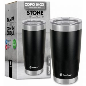 Copo Térmico Stone 500 ml com tampa Preto - Brasfoot