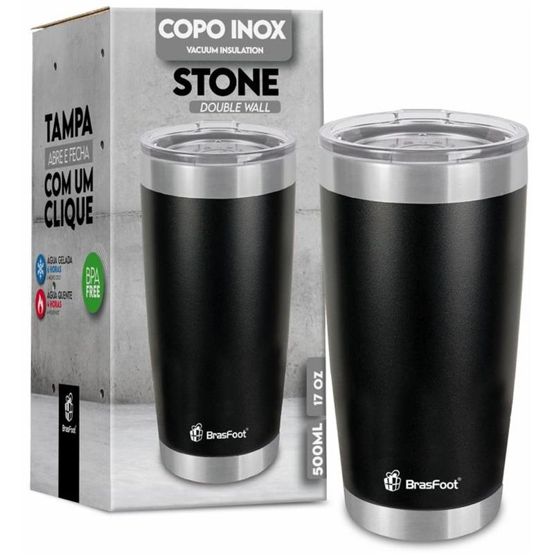 Copo Térmico Stone 500 ml com tampa Preto - Brasfoot
