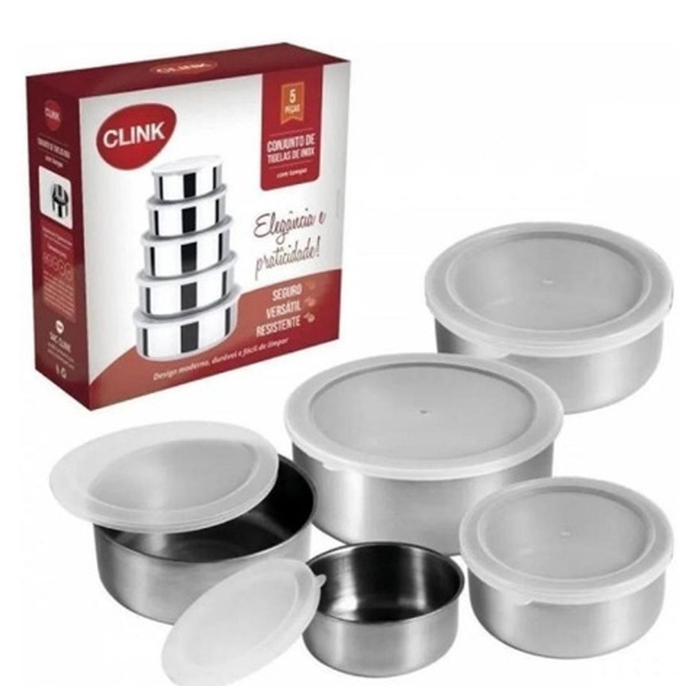 Jogo De Potes 5 Pçs Em Aço Inox Com Tampa Plastica - Imagem 2