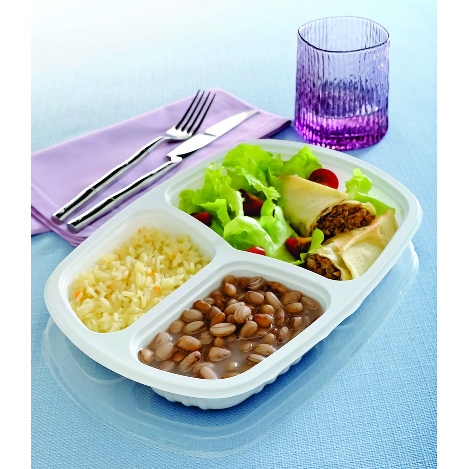 Embalagem Plástica G-331 850ml 3 Divisórias Freezer e Microondas Pacote C/ 10 Galvanotek