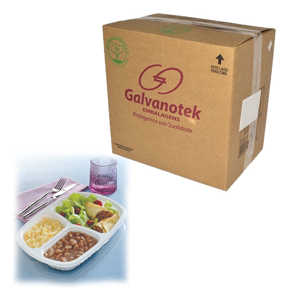 Embalagem Plástica G-331 850ml 3 Divisórias Freezer e Microondas Pacote C/ 10 Galvanotek - Imagem 2
