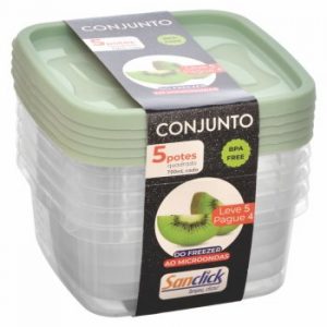 Conjunto Leve 5 Pague 4 Potes Quadrados 700ml Cod 5107