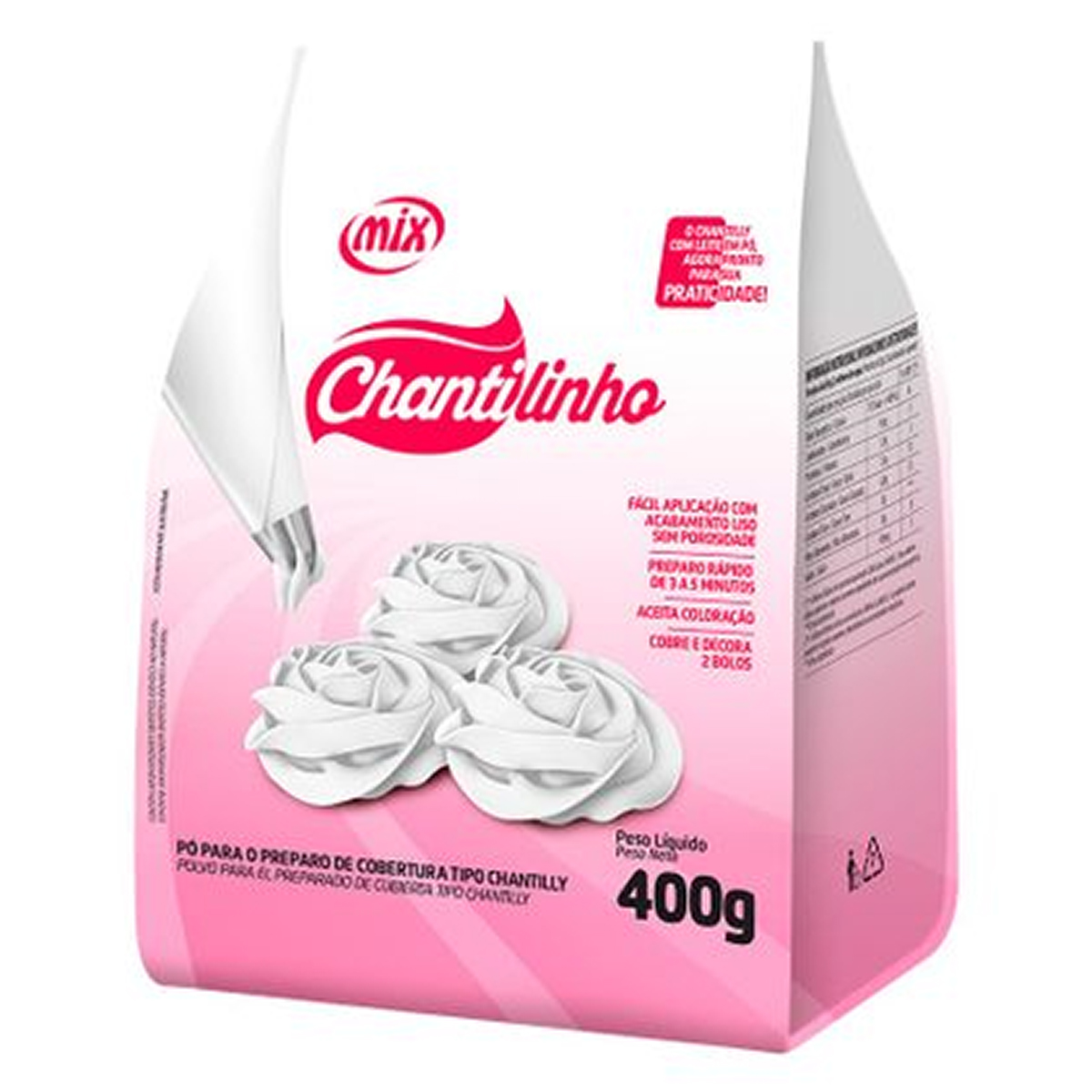 Creme Chantilly Em Pó Chantilinho 400g Fácil Preparação Kit 4 Unidades