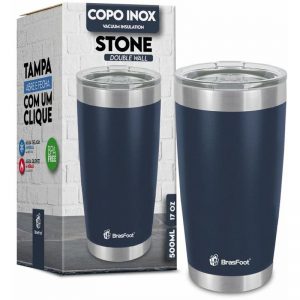 Copo Térmico Stone 500 ml com tampa Azul Escuro - Brasfoot
