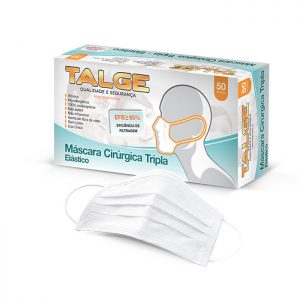 Mascara Descartável Tripla Com Elastico Pacote Com 50 Unidades Talge